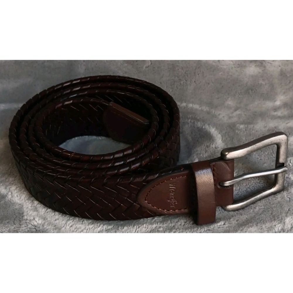 Wrangler Brown Leather Belt 44 / 110 Braided Woven‎